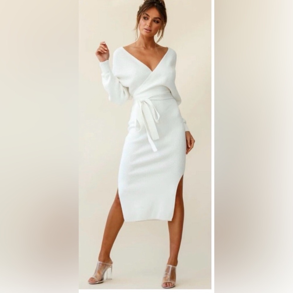 G/FORE Cream Midi Knit Sweater Wrap Dress NWT